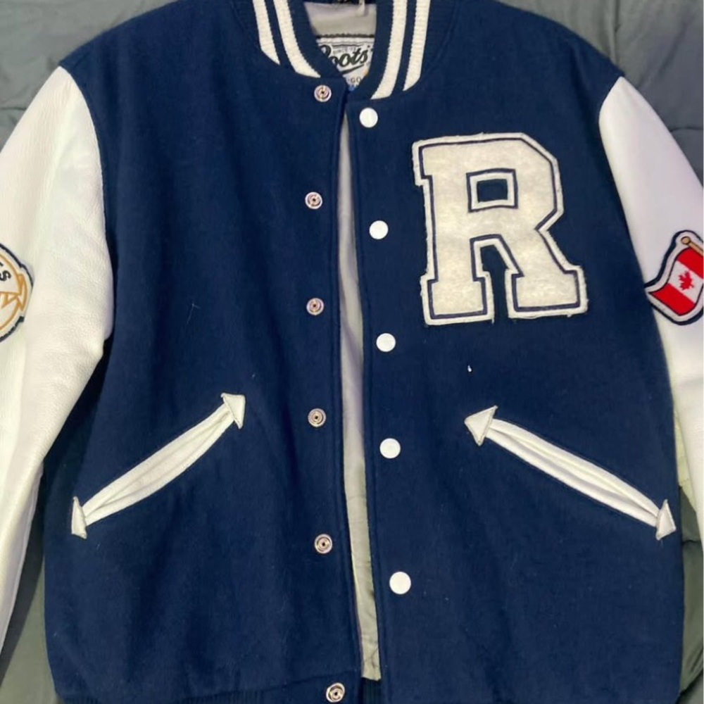 Roots Blue and White Varsity Jacket